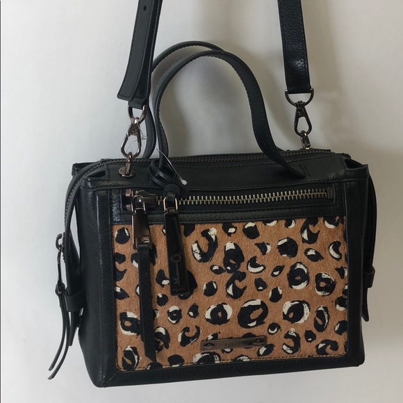 Fossil Bella Small Satchel Black Cheetah New - Picture 2 of 8